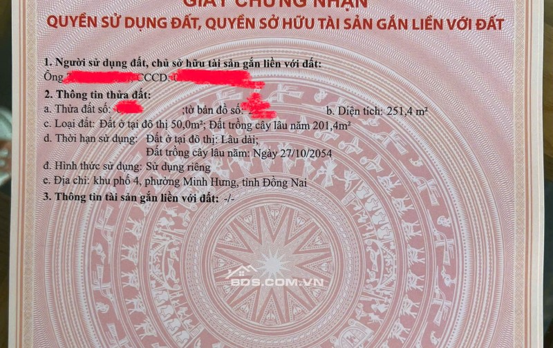 CHÍNH CHỦ CÀN RA ĐI LÔ ĐẤT Ở CHƠN THÀNH, 1TỶ1 GIÁ F0, 250M2, SỔ HỒNG